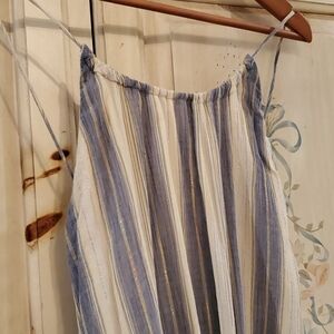 NWOT Summer Dress gold lurex blue white stripe cotton rayon lined xs